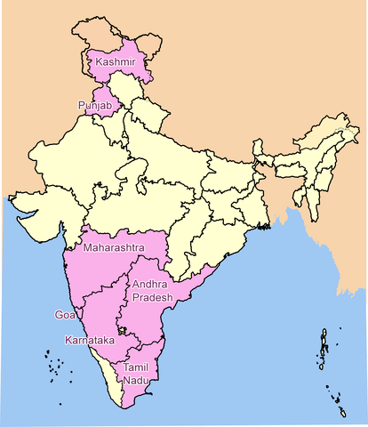 Map of India's wine regions